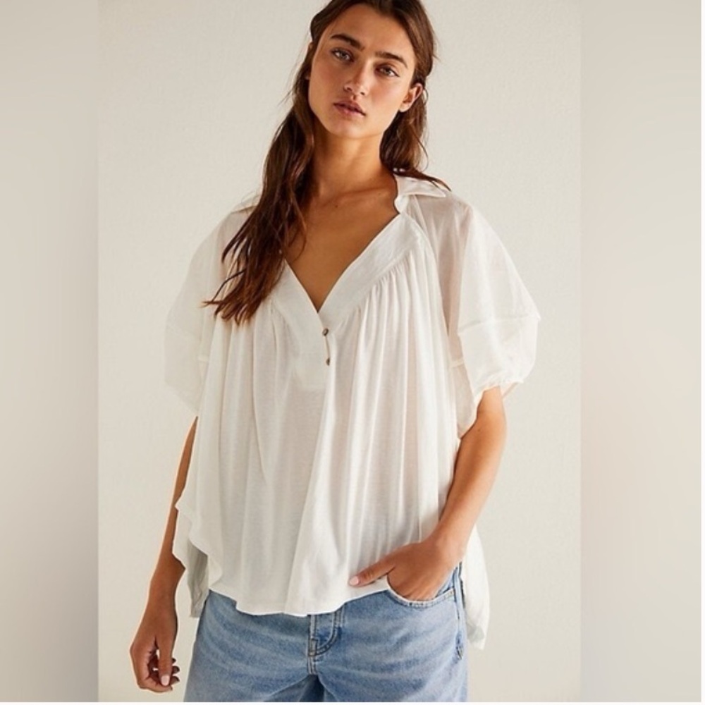 Free people we the free women’s white sunray babydoll top size L boho minimal